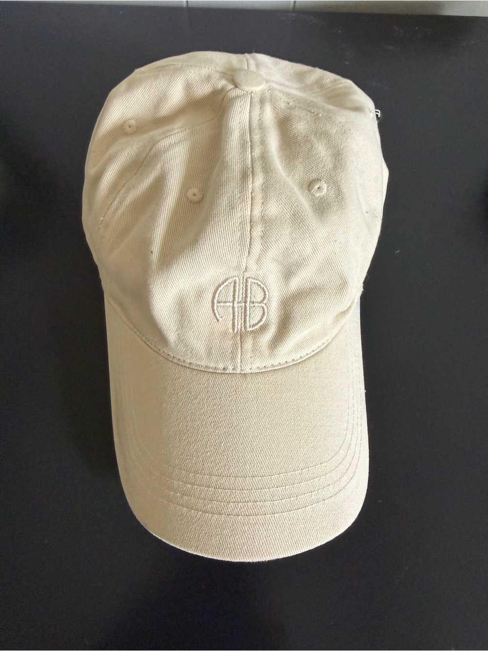 Anine Bing Beige Monogram Baseball Cap with AB Logo